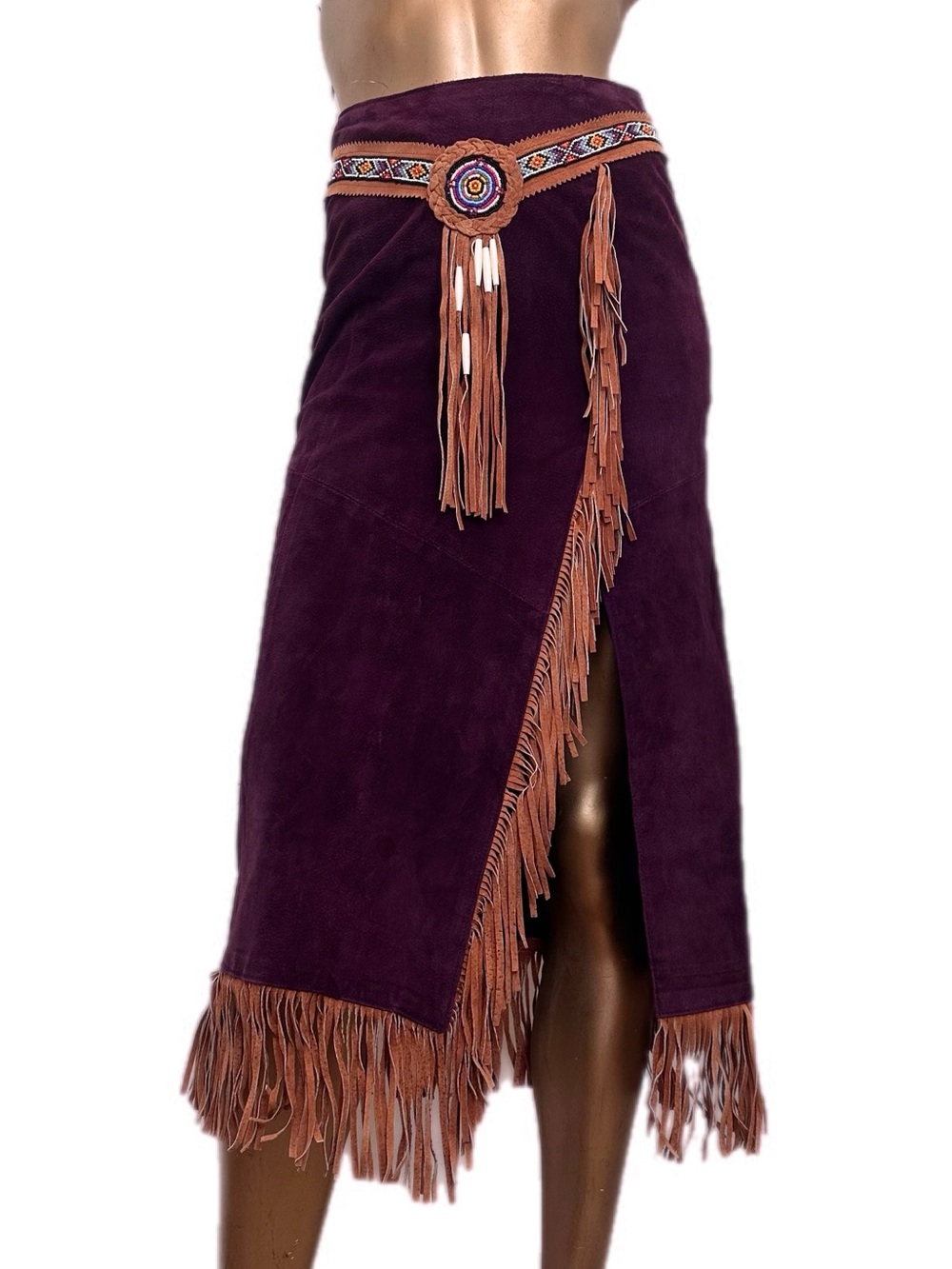 Vintage Frontier Collection Suede Leather Fringe Beaded Jacket/Skirt Set L-5/6 - Picture 10 of 16